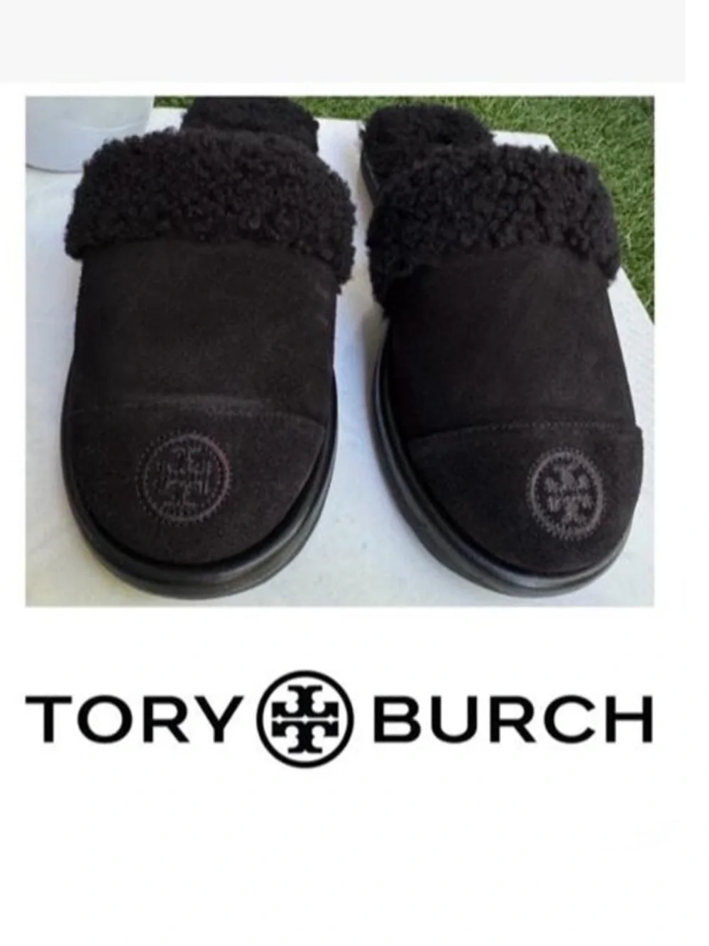 Tory Burch SLIPPER Women's Black Suede & Shearling Slides size 6.5 New